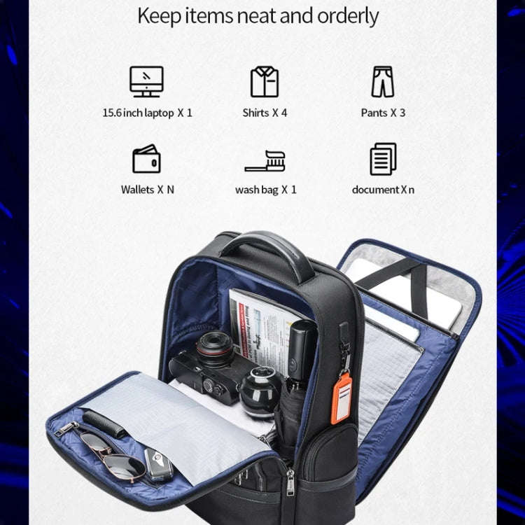 Bopai 61-121601 Large Capacity Waterproof Business Laptop Backpack With USB+Type-C Port(Black)