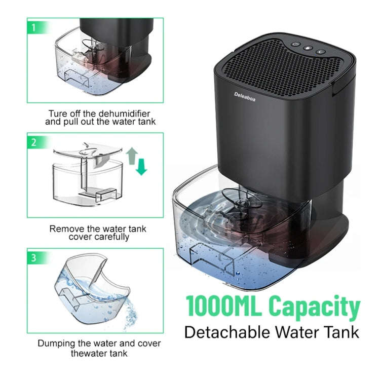 1L 36W Air Dehumidifier for Home Damp Drying Clothes with 7 colors Light US Plug(Black)
