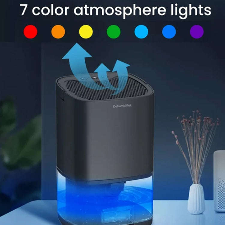 1L 36W Air Dehumidifier for Home Damp Drying Clothes with 7 colors Light US Plug(Black)