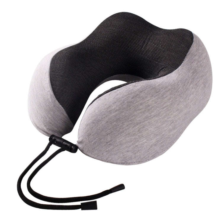 Knitted Cotton U-Shaped Memory Foam Pillow Portable Travel Neck Care Pillow(Light Gray)
