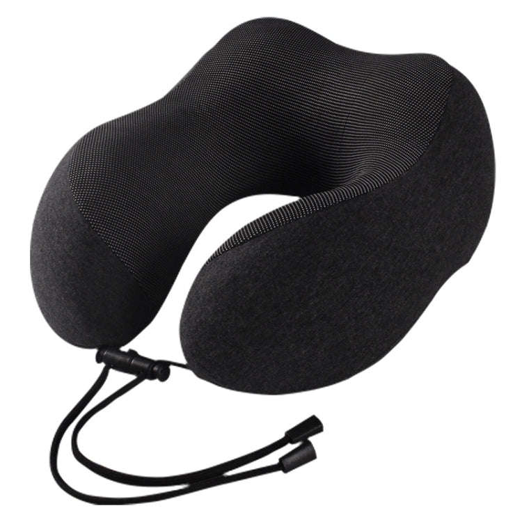 Knitted Cotton U-Shaped Memory Foam Pillow Portable Travel Neck Care Pillow(Black Gray)
