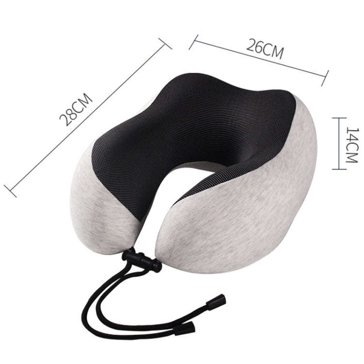 Knitted Cotton U-Shaped Memory Foam Pillow Portable Travel Neck Care Pillow(Black Gray)