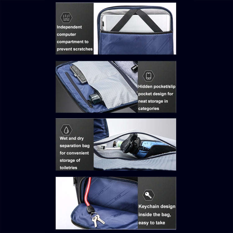 Bopai 61-91911 Large Capacity Business Waterproof Laptop Backpack With USB+Type-C Port(Black)