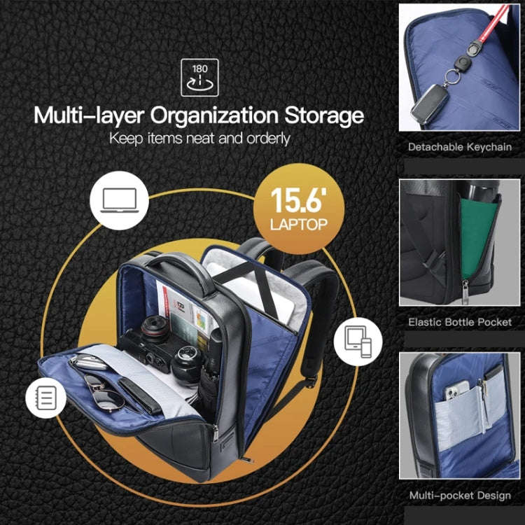 Bopai 61-120761 Large-capacity First-layer Cowhide Business Laptop Backpack With USB+Type-C Port(...