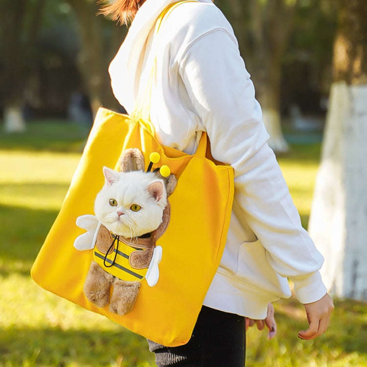Pet Out Bag Crossbody Tote Cat Bag Small Dog Expandable Shoulder Bag, Size: L(Yellow Bee)
