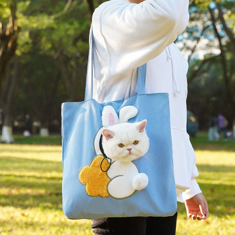 Pet Out Bag Crossbody Tote Cat Bag Small Dog Expandable Shoulder Bag, Size: L(Blue Background Whi...