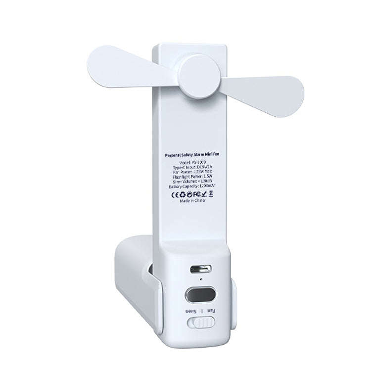 PS-J009 4-In-1 LED Light Buzzer Alarm Mini Folding Handheld Fan(Milk White)