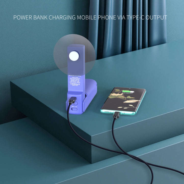 PS-J009 4-In-1 LED Light Buzzer Alarm Mini Folding Handheld Fan(Navy Blue)