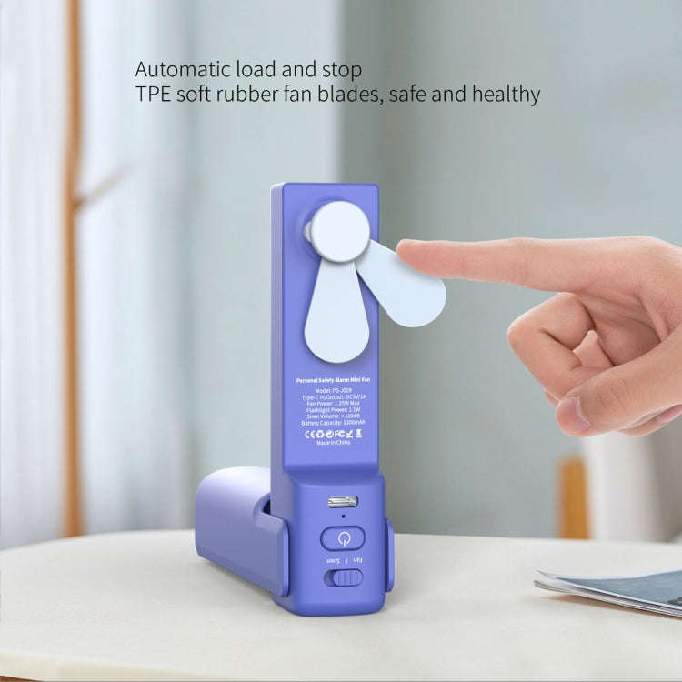 PS-J009 4-In-1 LED Light Buzzer Alarm Mini Folding Handheld Fan(Navy Blue)