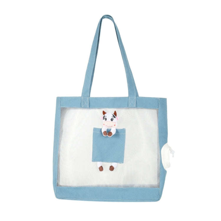 Handheld Large Capacity Breathable Exposed Canvas Cat Bag Outdoor Portable Pet Bag(Blue)