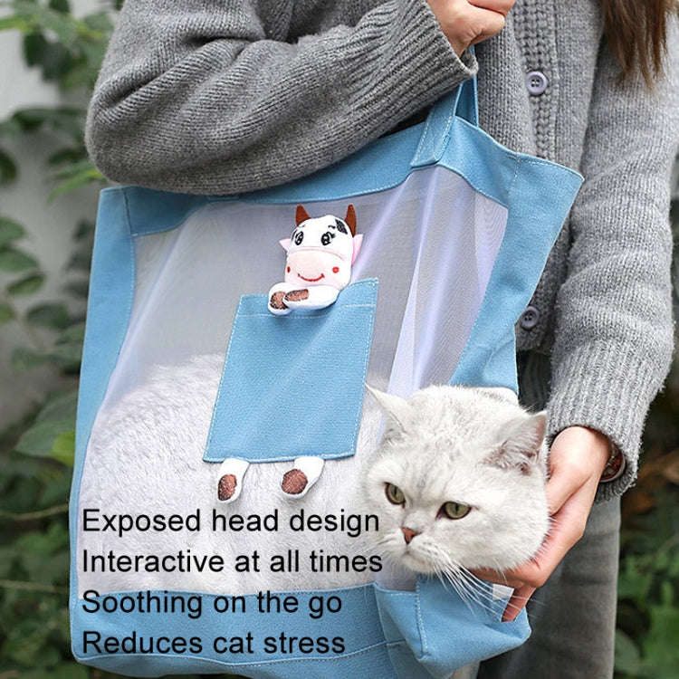 Handheld Large Capacity Breathable Exposed Canvas Cat Bag Outdoor Portable Pet Bag(Green)
