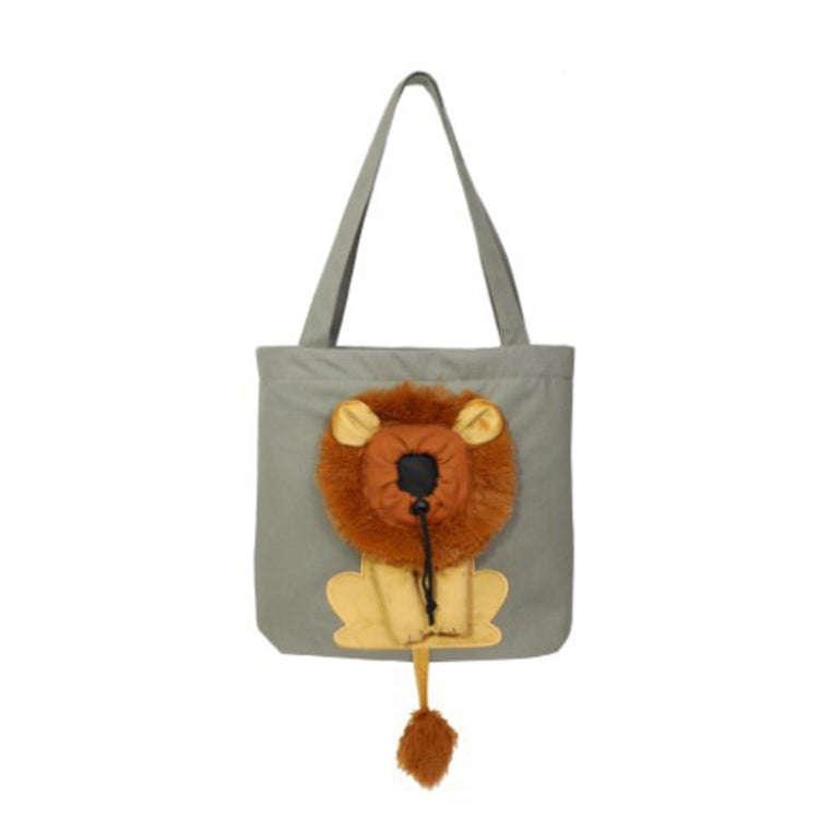 Canvas Expandable Little Lion Shape Cat Bag Small Dog Handbag, Size: Large (Dark Gray)