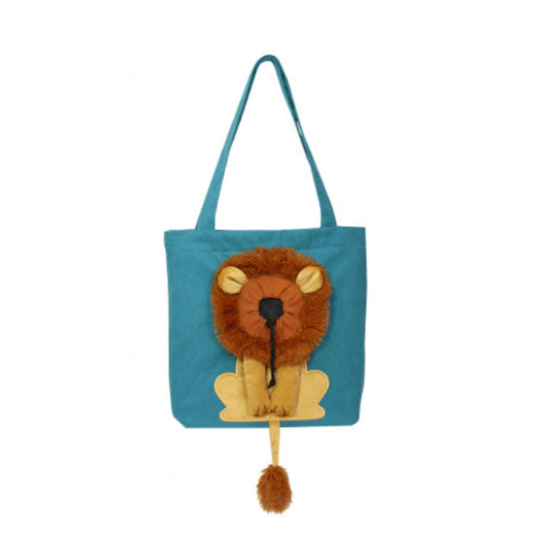 Canvas Expandable Little Lion Shape Cat Bag Small Dog Handbag, Size: Large (Lake Blue)