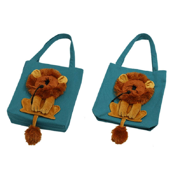 Canvas Expandable Little Lion Shape Cat Bag Small Dog Handbag, Size: Large (Lake Blue)