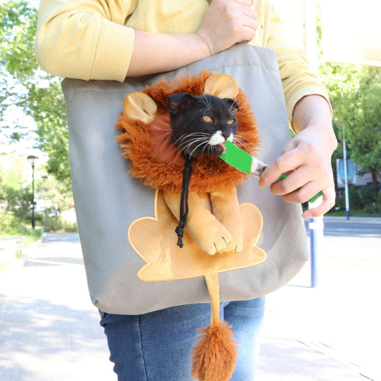 Canvas Expandable Little Lion Shape Cat Bag Small Dog Handbag, Size: Large (Lake Blue)