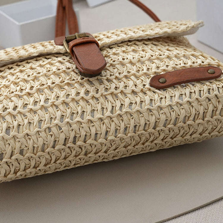 Women Retro Messenger Bag Travel Crossbody Straw Bag(Khaki)