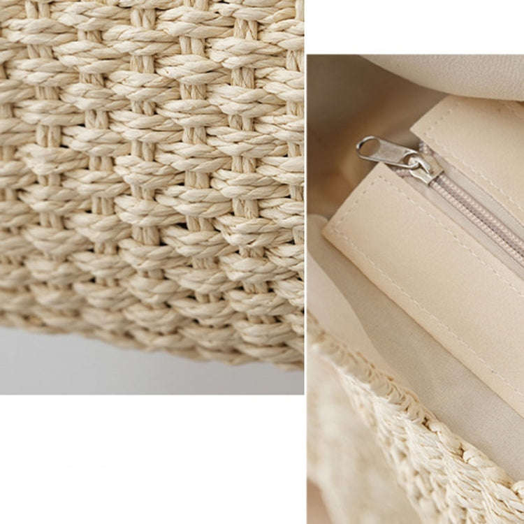 Knitting Straw Shoulder Bag Hollow Wave Large Capacity Tote Bag With Lining(Light Brown)