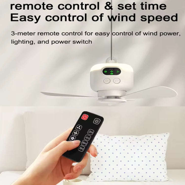 Mini Ceiling Fan Portable Camping Fan With Light &  Remote Built In 8000mAh Battery(White)