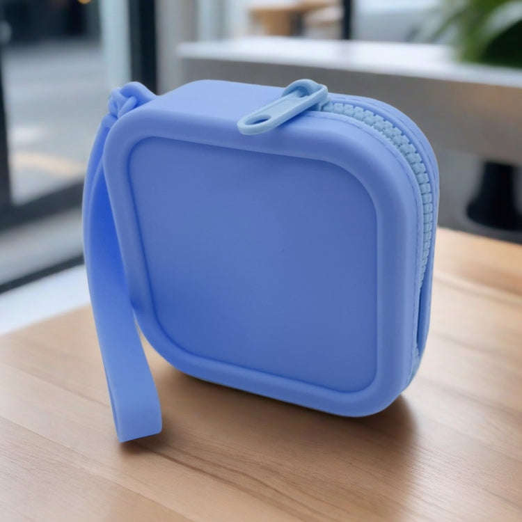 Silicone Change Storage Small Square Bag Lipstick Bank Card Earphone Zipper Storage Bag(Blue)