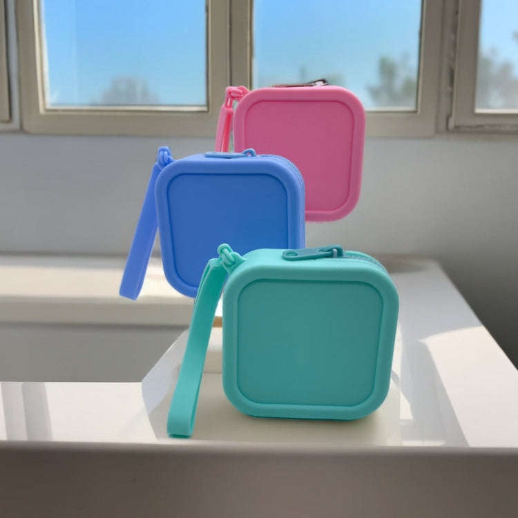 Silicone Change Storage Small Square Bag Lipstick Bank Card Earphone Zipper Storage Bag(Blue)