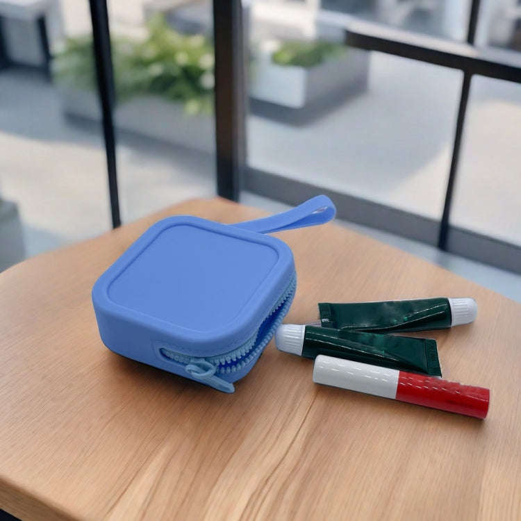 Silicone Change Storage Small Square Bag Lipstick Bank Card Earphone Zipper Storage Bag(Blue)