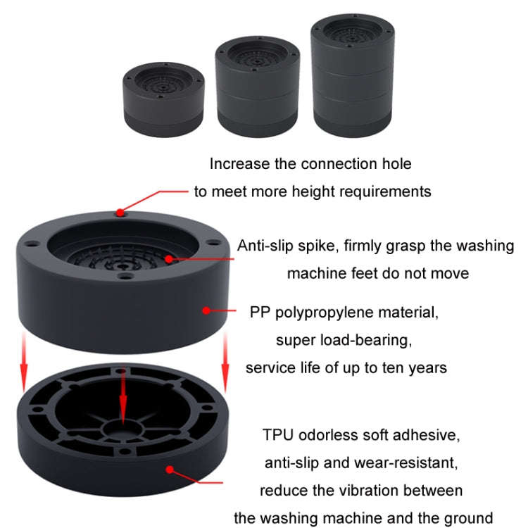 Washing Machine Base Non-Slip Heightening Fixed Shock-Absorbing Foot Pads, Color: Black 6cm
