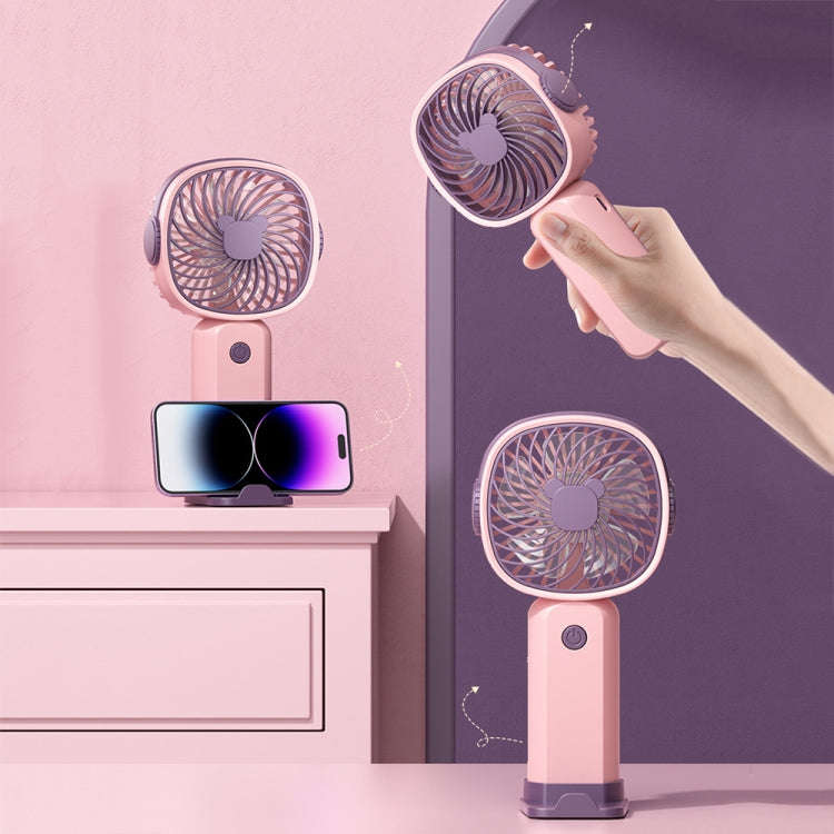 Handheld Portable Mini Multifunctional Fan With Phone Holder Function, Color: Pink Purple no Battery