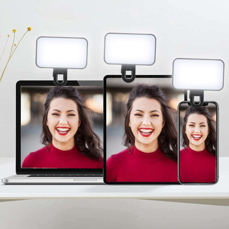 Selfie Fill Light Rechargeable 3 Color Temperature Clip On For Phone, Laptop, Tablet Meeting(Black)