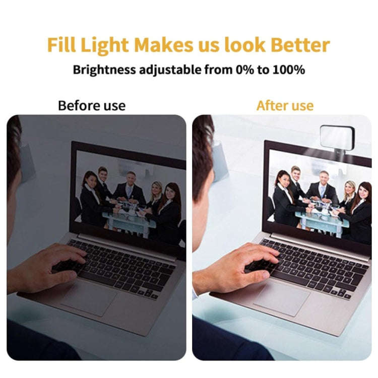 Selfie Fill Light Rechargeable 3 Color Temperature Clip On For Phone, Laptop, Tablet Meeting(Black)