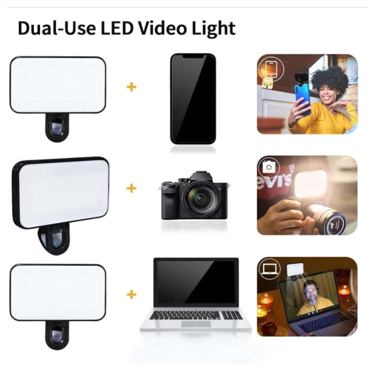 Selfie Fill Light Rechargeable 3 Color Temperature Clip On For Phone, Laptop, Tablet Meeting(Black)