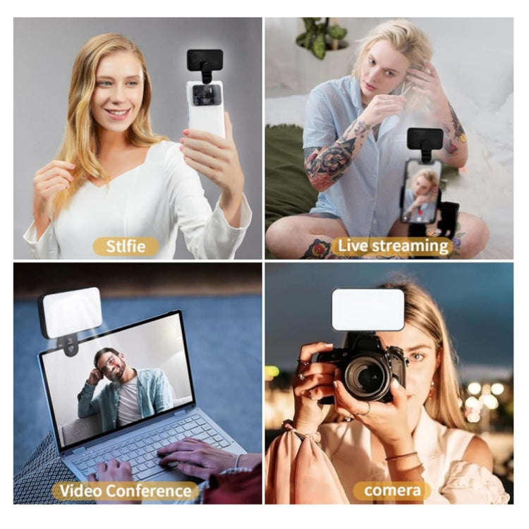 Selfie Fill Light Rechargeable 3 Color Temperature Clip On For Phone, Laptop, Tablet Meeting(Black)