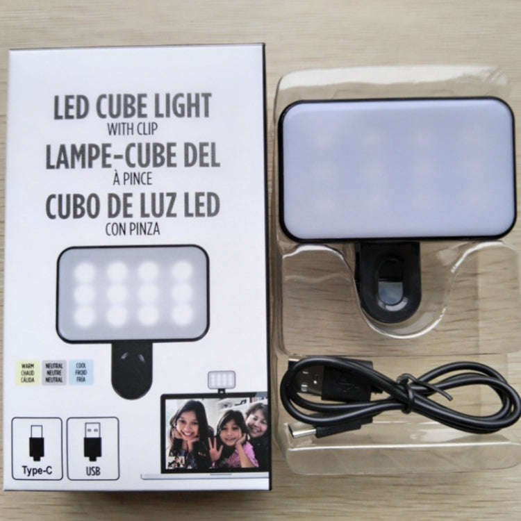 Selfie Fill Light Rechargeable 3 Color Temperature Clip On For Phone, Laptop, Tablet Meeting(Black)