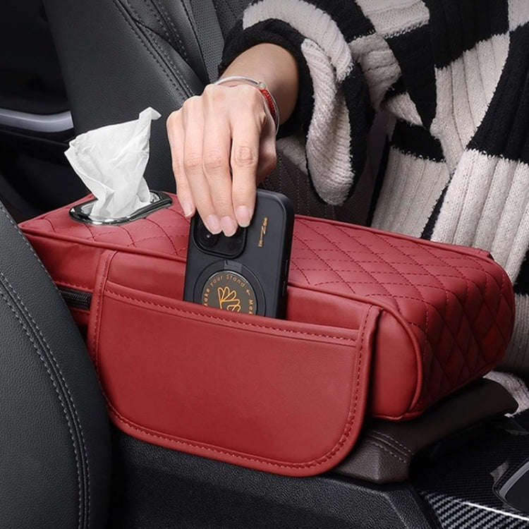 Car Armrest Box Booster Pad Widened Interior Tissue Box, Color: Black Red