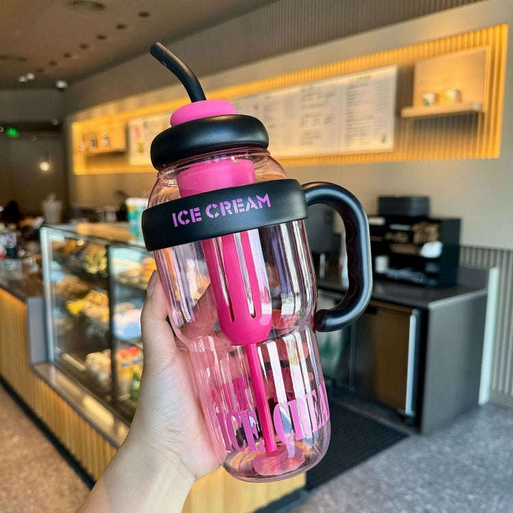 1200ml Large Capacity Lucky Belly Cup Handheld Portable Straw Cup with Tea Drain(Rose Red Black)