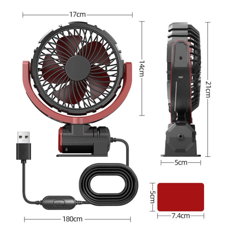 Car Foldable Steering USB Single-Head Fan(Black Red)