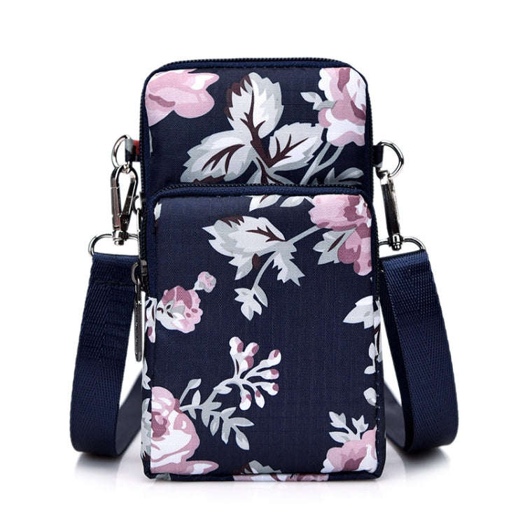 Printed Crossbody Mobile Phone Bag Mini Wallet With Arm Band, Style: Deep Blue Rose