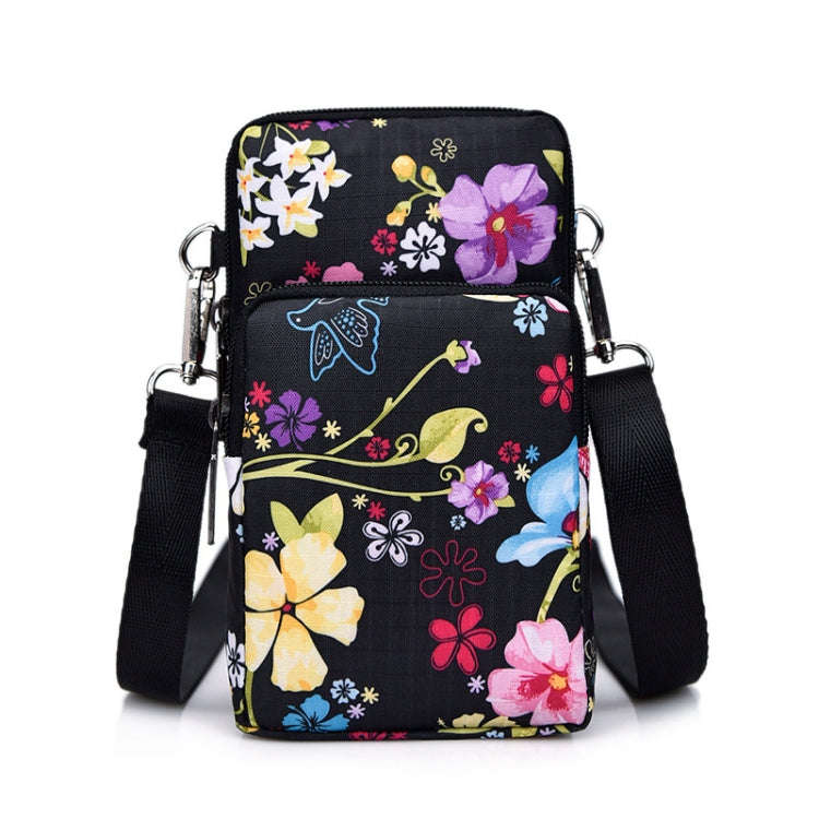 Printed Crossbody Mobile Phone Bag Mini Wallet With Arm Band, Style: Black Flower