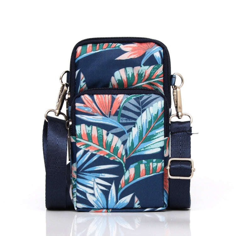 Printed Crossbody Mobile Phone Bag Mini Wallet With Arm Band, Style: Blue Leaf