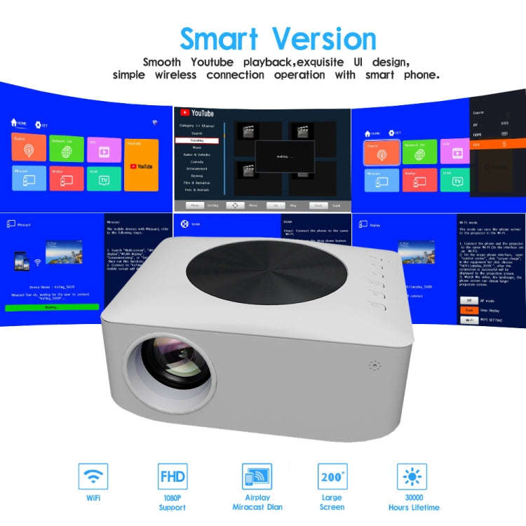 Y2S 1080P Mini LED WiFi Projector Support Wireless Wired Screen Mirroring Youtube Version(UK Plug)