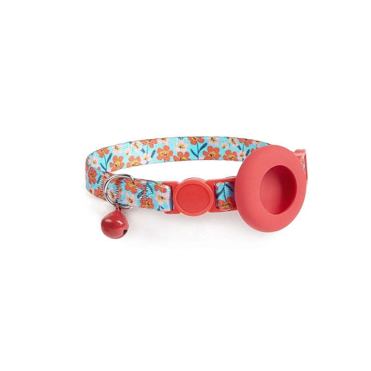 For AirTag Pet Collar Holder Print Design Case with Bell and Safety Buckle, Style: Red Flowers