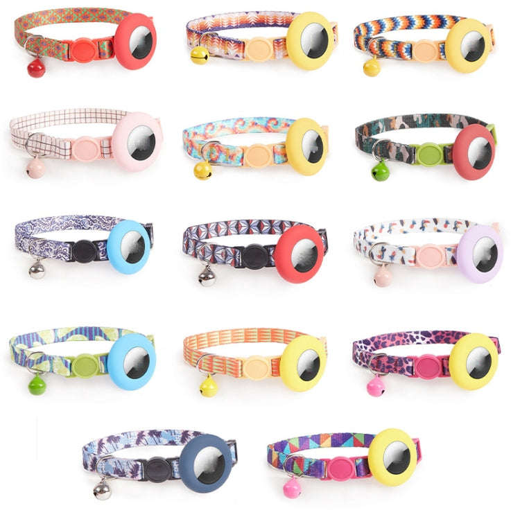 For AirTag Pet Collar Holder Print Design Case with Bell and Safety Buckle, Style: Pineapple Parrot