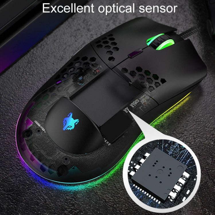 XUNSVFOX XYH90 Wired Hollow Hole Mouse RGB Illuminated Macro Programming Gaming Mouse(Black)