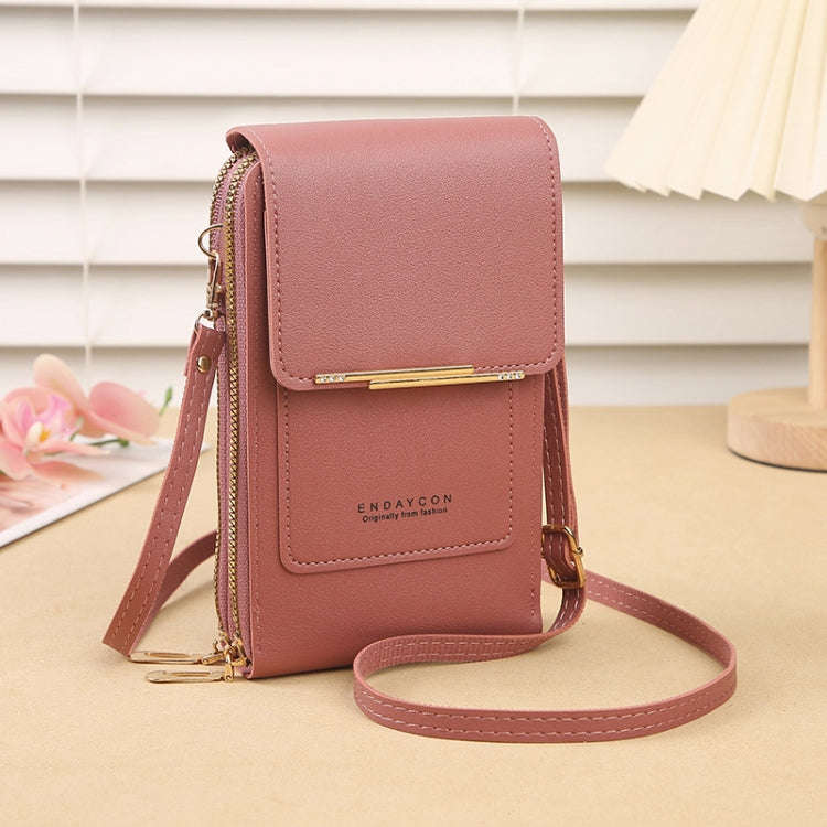 Touch Screen Crossbody Mobile Phone Bag Multifunctional Zipper Coin Purse(Deep Pink)