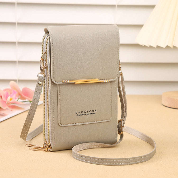Touch Screen Crossbody Mobile Phone Bag Multifunctional Zipper Coin Purse(Grey)