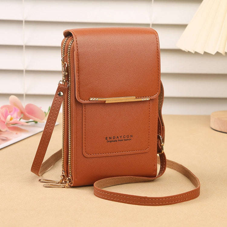 Touch Screen Crossbody Mobile Phone Bag Multifunctional Zipper Coin Purse(Brown)