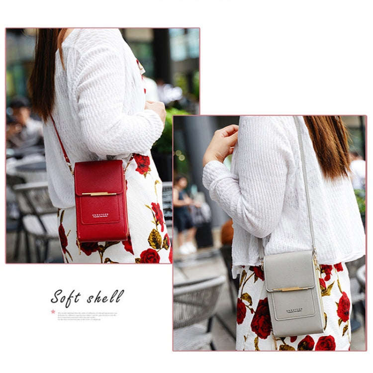Touch Screen Crossbody Mobile Phone Bag Multifunctional Zipper Coin Purse(Deep Pink)