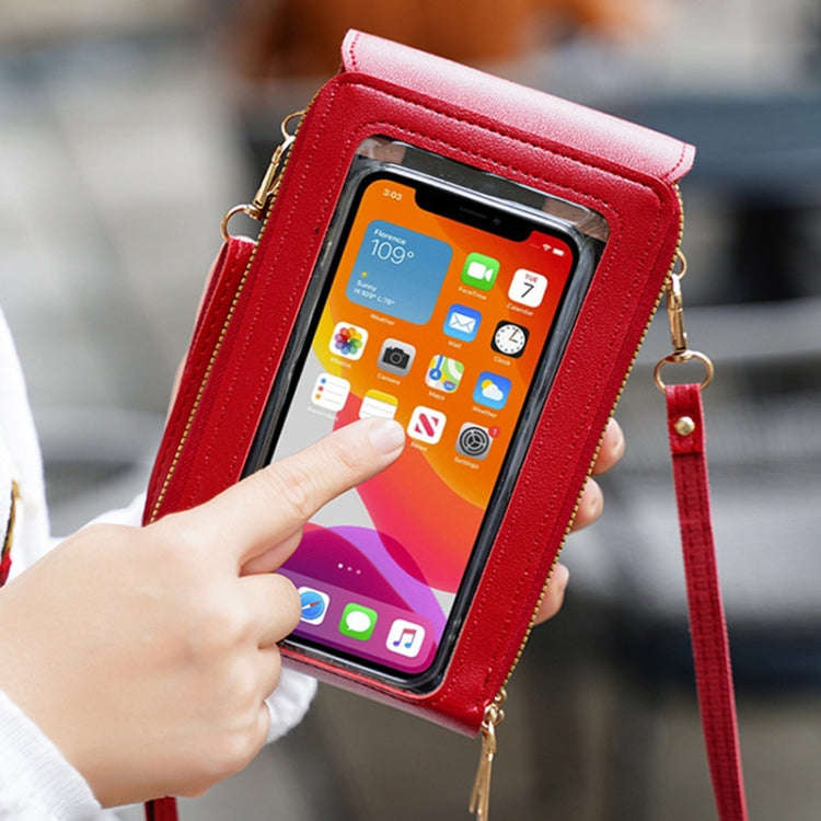 Touch Screen Crossbody Mobile Phone Bag Multifunctional Zipper Coin Purse(Deep Pink)