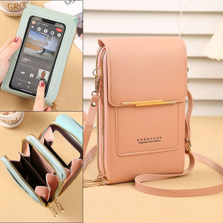 Touch Screen Crossbody Mobile Phone Bag Multifunctional Zipper Coin Purse(Light Pink)