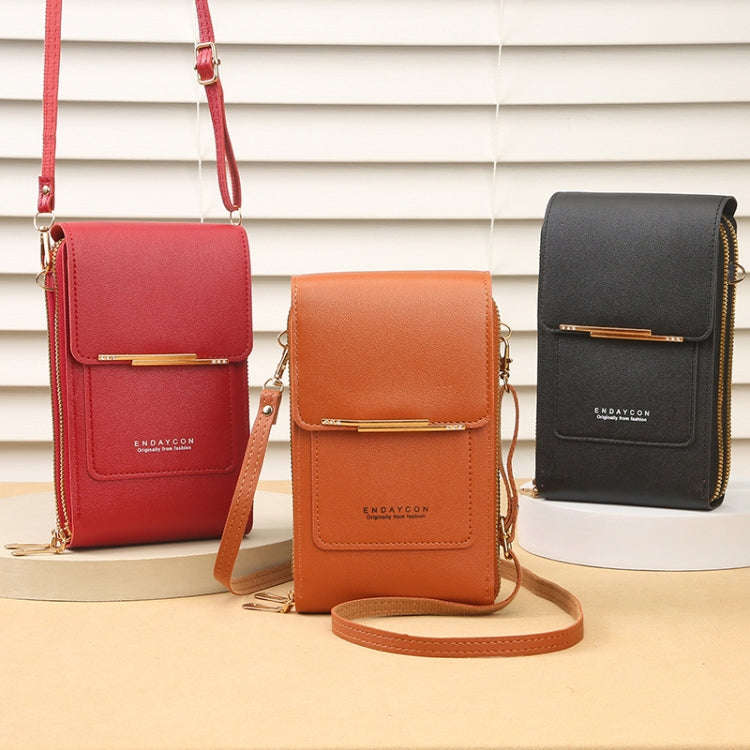 Touch Screen Crossbody Mobile Phone Bag Multifunctional Zipper Coin Purse(Brown)
