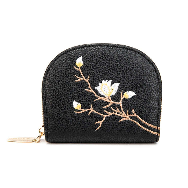 Semicircular Embroidery Large Capacity Multi-card Slot ID Card Holder(Black)